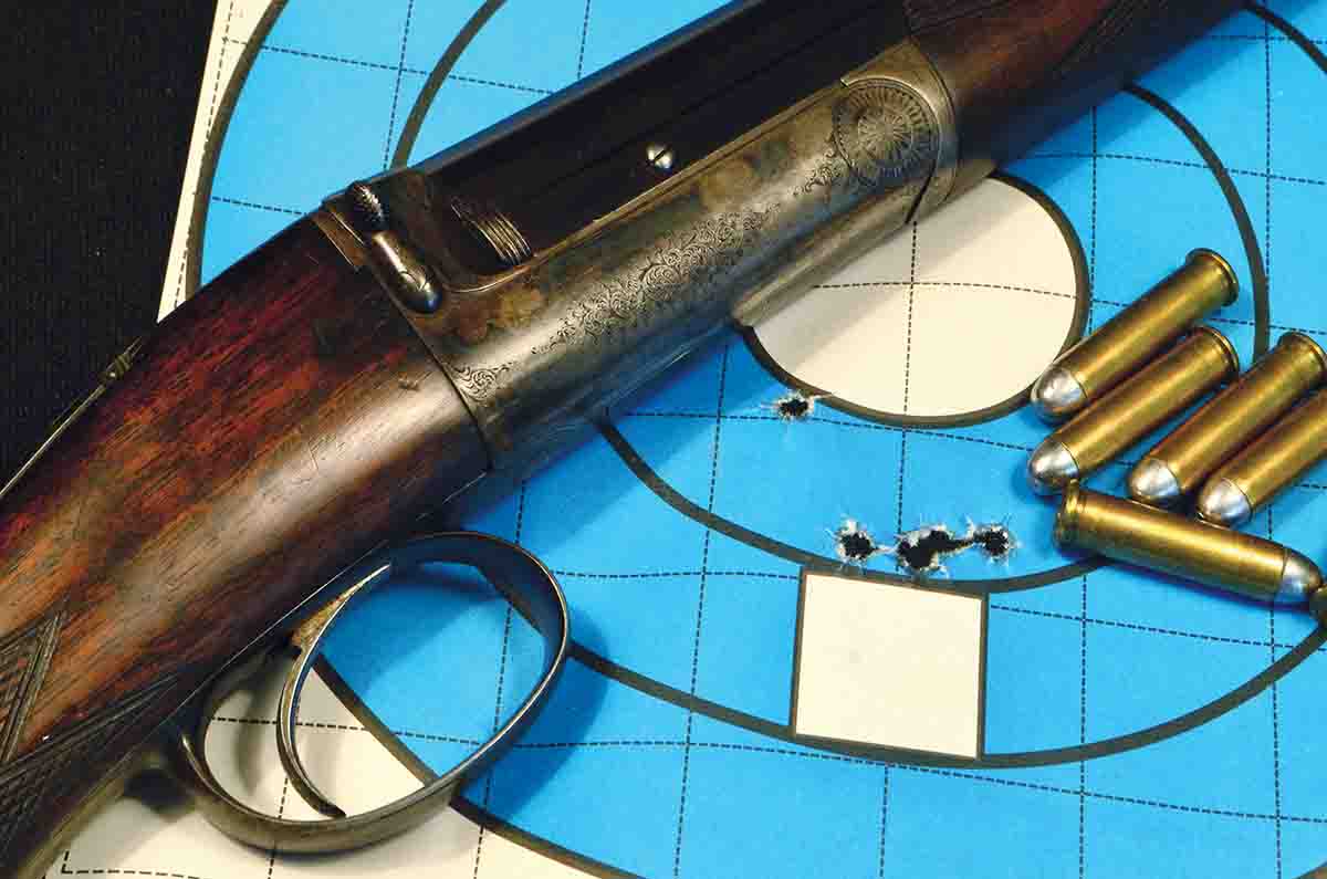 A Rook Rifle with its best group: 1.3 inches for five shots at 50 yards.